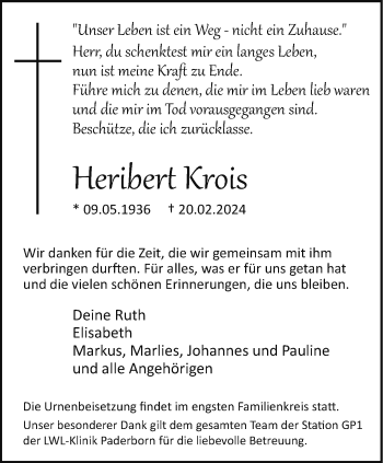 Traueranzeige von Heribert Krois von Westfalen Blatt