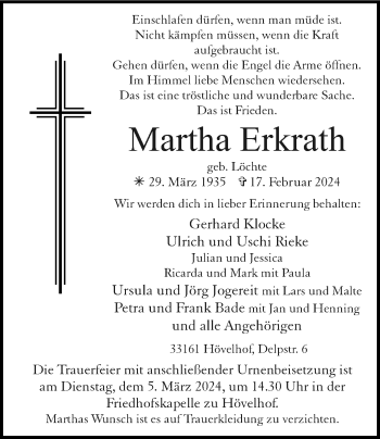 Traueranzeige von Martha Erkrath von Westfalen Blatt