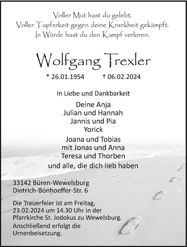  Traueranzeige für Wolfgang Trexler vom 10.02.2024 aus Westfalen Blatt