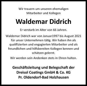 Traueranzeige von Waldemar Didrich von Westfalen Blatt