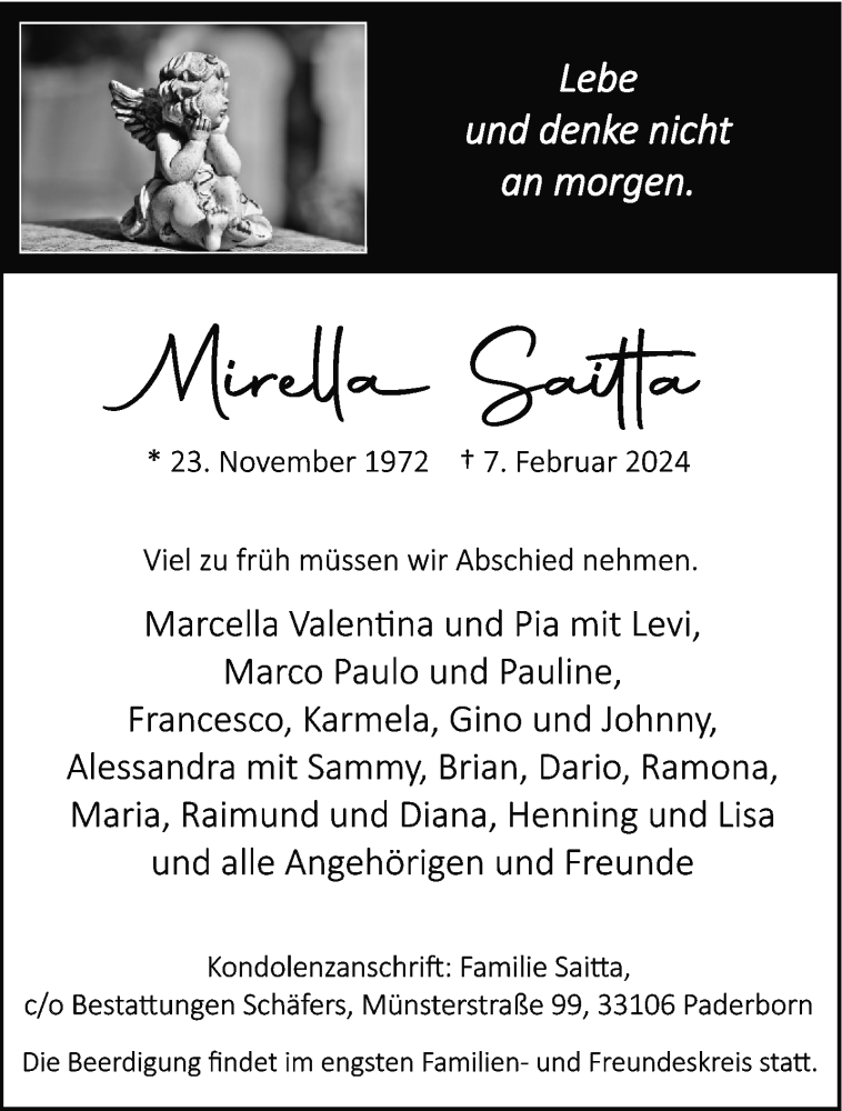  Traueranzeige für Mirella Saitta vom 10.02.2024 aus Westfalen Blatt