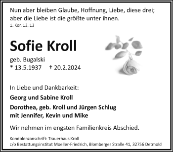 Traueranzeige von Sofie Kroll von Westfalen Blatt