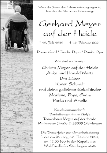 Traueranzeige von Gerhard Meyer auf der Heide von Westfalen Blatt