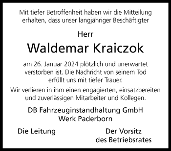 Traueranzeige von Waldemar Kraiczok