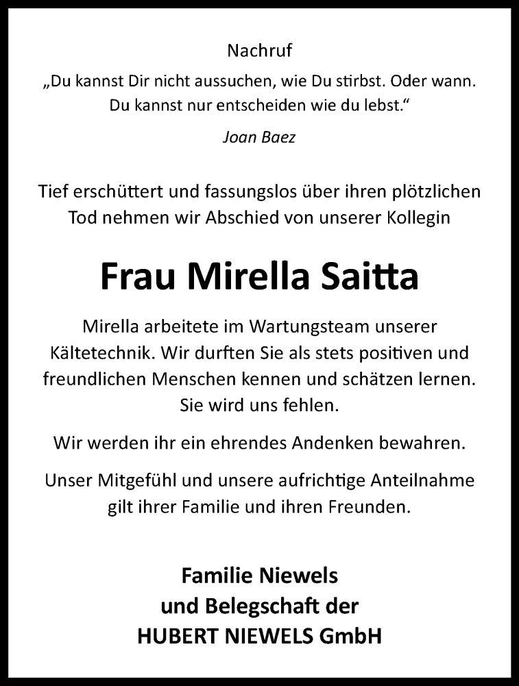  Traueranzeige für Mirella Saitta vom 10.02.2024 aus Westfalen Blatt