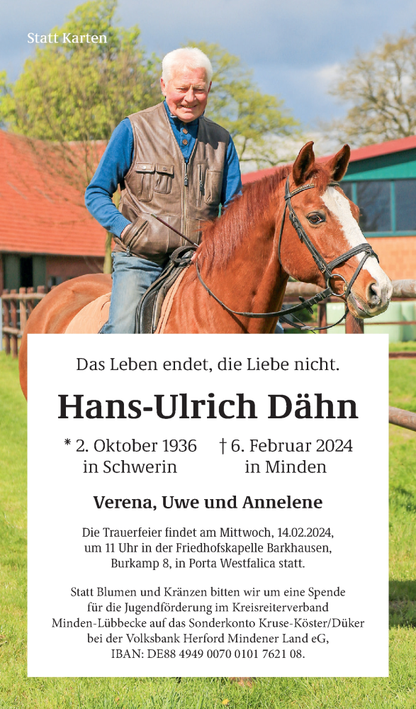  Traueranzeige für Hans-Ulrich Dähn vom 10.02.2024 aus Westfalen Blatt