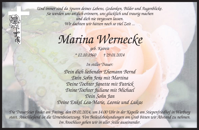  Traueranzeige für Marina Wernecke vom 07.02.2024 aus Westfalen Blatt