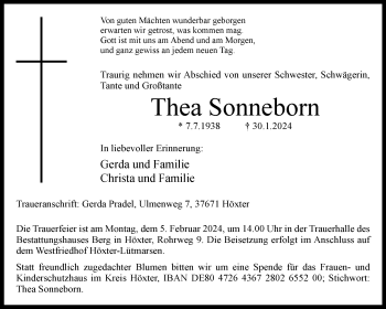 Traueranzeige von Thea Sonneborn von Westfalen Blatt
