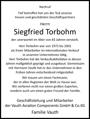 Traueranzeige von Siegfried Torbohm von Westfalen Blatt