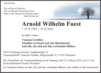 Traueranzeige von Arnold Wilhelm Fuest von Westfalen Blatt