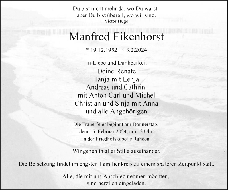  Traueranzeige für Manfred Eikenhorst vom 10.02.2024 aus Westfalen Blatt
