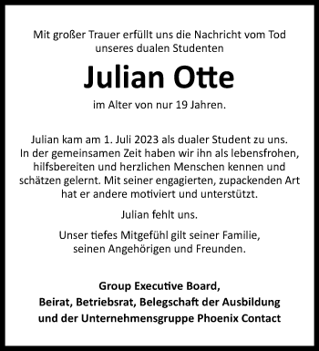 Traueranzeige von Julian Otte von Westfalen Blatt