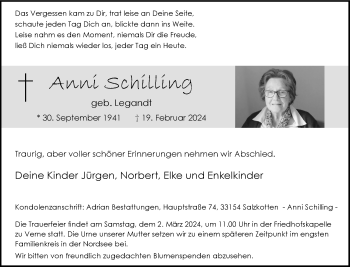 Traueranzeige von Anni Schilling von Westfalen Blatt