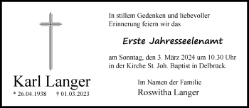 Traueranzeige von Karl Langer von Westfalen Blatt
