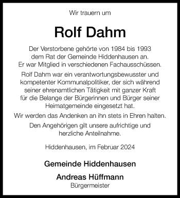 Traueranzeige von Rolf Dahm von Westfalen Blatt