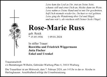 Traueranzeige von Rose-Marie Russ von Westfalen Blatt