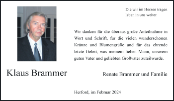 Traueranzeige von Klaus Brammer von Westfalen Blatt