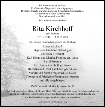 Traueranzeige von Rita Kirchhoff von Westfalen Blatt