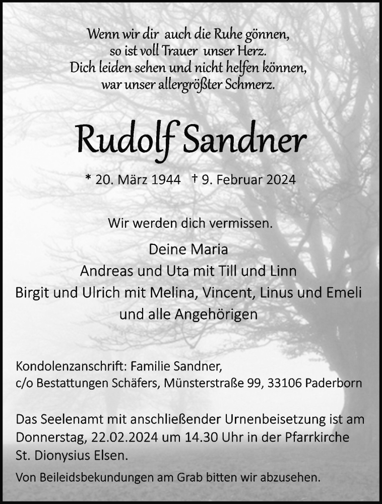  Traueranzeige für Rudolf Sandner vom 17.02.2024 aus Westfalen Blatt