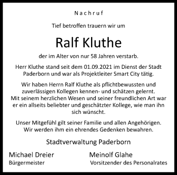 Traueranzeige von Ralf Kluthe von Westfalen Blatt