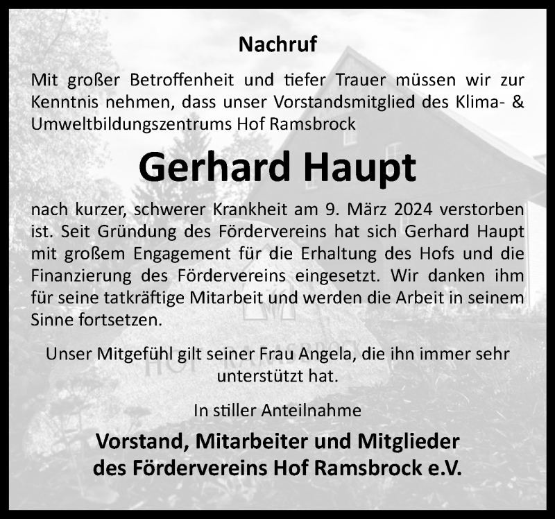  Traueranzeige für Gerhard Haupt vom 14.03.2024 aus Westfalen Blatt