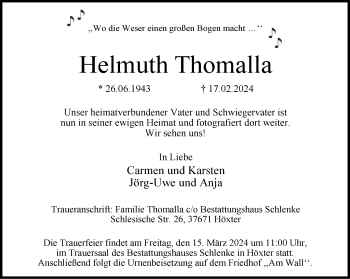 Traueranzeige von Helmuth Thomalla von Westfalen Blatt