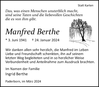 Traueranzeige von Manfred Berthe von Westfalen Blatt