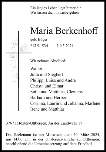 Traueranzeige von Maria Berkenhoff von Westfalen Blatt