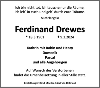 Traueranzeige von Ferdinand Drewes von Westfalen Blatt