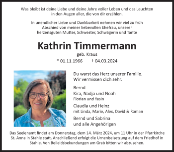 Traueranzeige von Kathrin Timmermann von Westfalen Blatt
