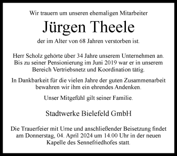 Traueranzeige von Jürgen Theele von Westfalen Blatt