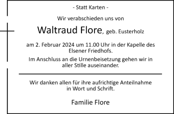 Traueranzeige von Waltraud Flore von Westfalen Blatt
