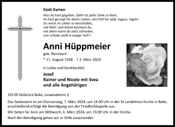 Traueranzeige von Anni Hüppmeier von Westfalen Blatt