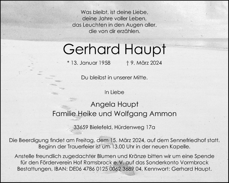  Traueranzeige für Gerhard Haupt vom 13.03.2024 aus Westfalen Blatt