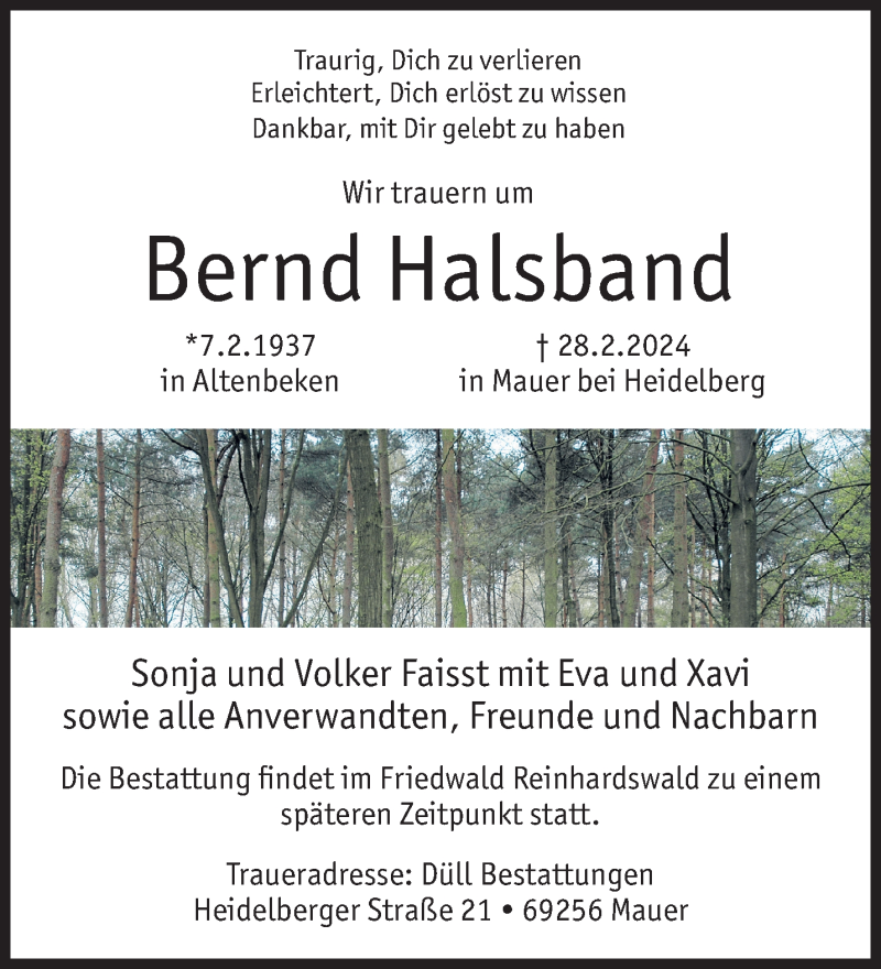  Traueranzeige für Bernd Halsband vom 09.03.2024 aus Westfalen Blatt