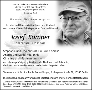 Traueranzeige von Josef Kämper