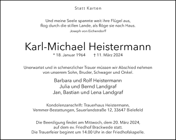 Traueranzeige von Karl-Michael Heistermann von Westfalen Blatt