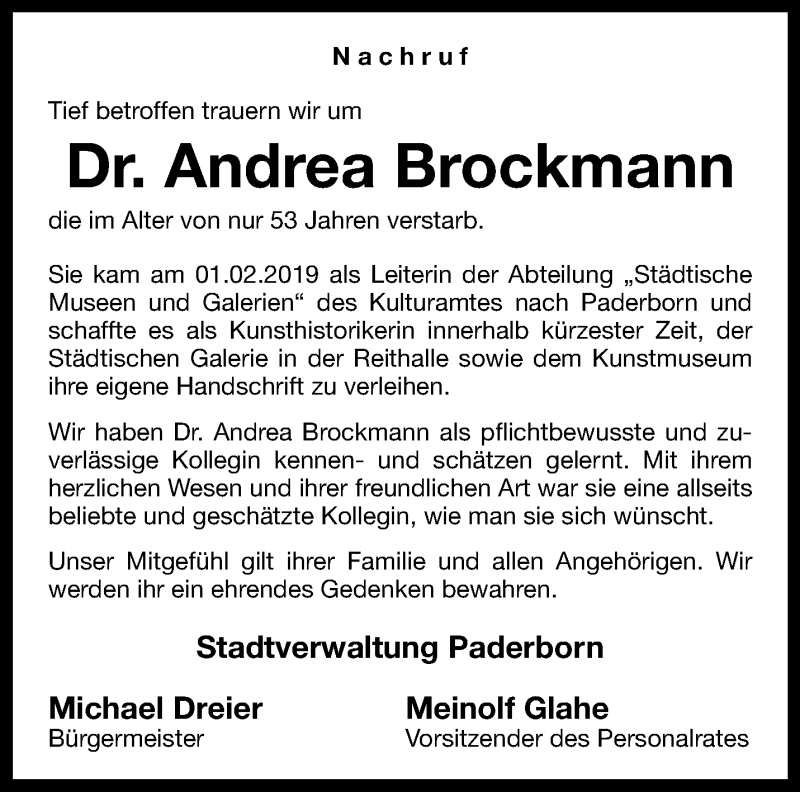  Traueranzeige für Dr. Andrea Brockmann vom 09.03.2024 aus Westfalen Blatt