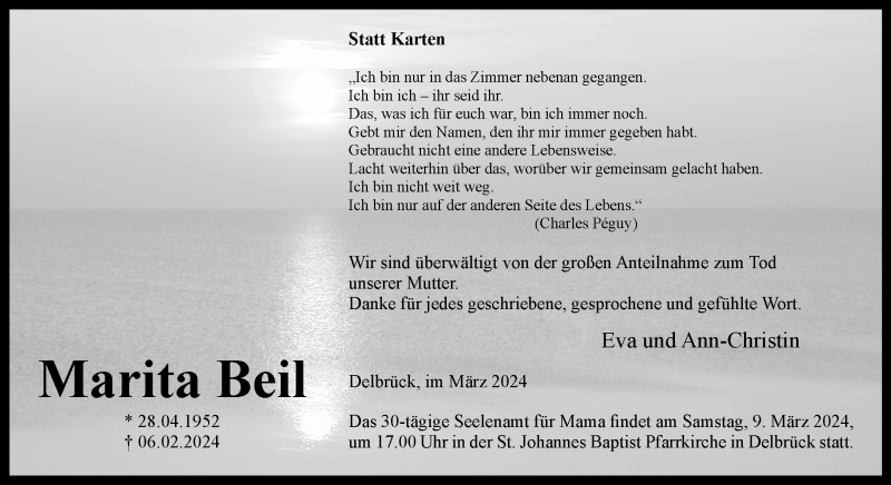  Traueranzeige für Marita Beil vom 02.03.2024 aus Westfalen Blatt