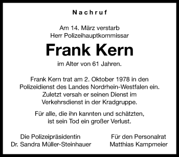 Traueranzeige von Frank Kern von Westfalen Blatt