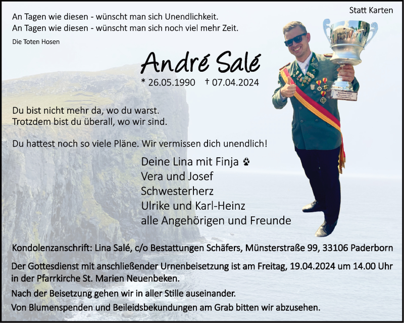  Traueranzeige für André Salé vom 13.04.2024 aus Westfalen Blatt