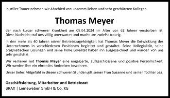 Traueranzeige von Thomas Meyer von Westfalen Blatt