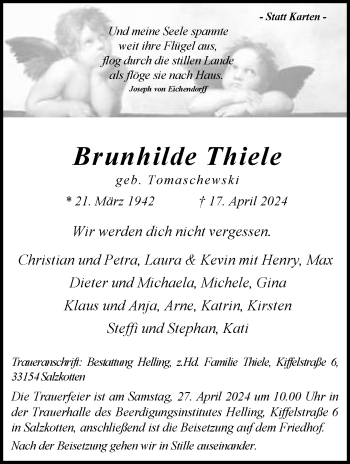 Traueranzeige von Brunhilde Thiele von Westfalen Blatt