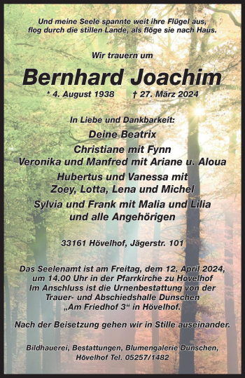 Traueranzeige von Bernhard Joachim von Westfalen Blatt