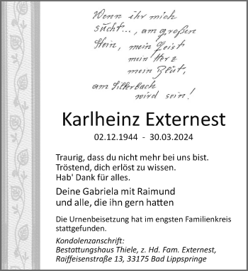 Traueranzeige von Karlheinz Externest von Westfalen Blatt