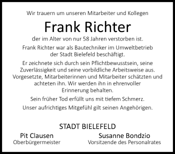 Traueranzeige von Frank Richter von Westfalen Blatt