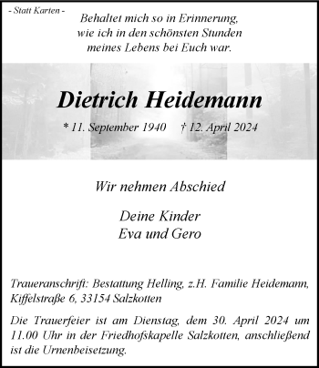 Traueranzeige von Dietrich Heidemann von Westfalen Blatt