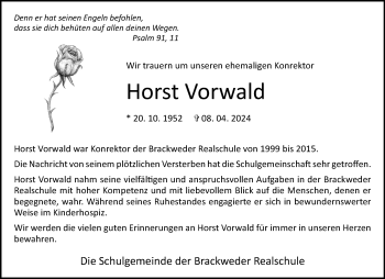 Traueranzeige von Horst Vorwald von Westfalen Blatt