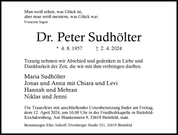 Traueranzeige von Dr. Peter Sudhölter von Westfalen Blatt