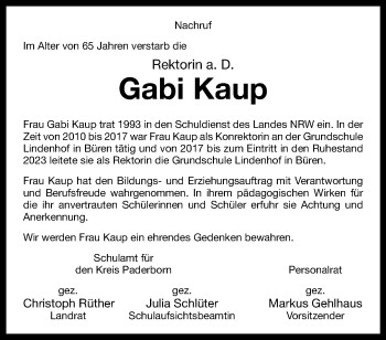 Traueranzeige von Gabi Kaup von Westfalen Blatt
